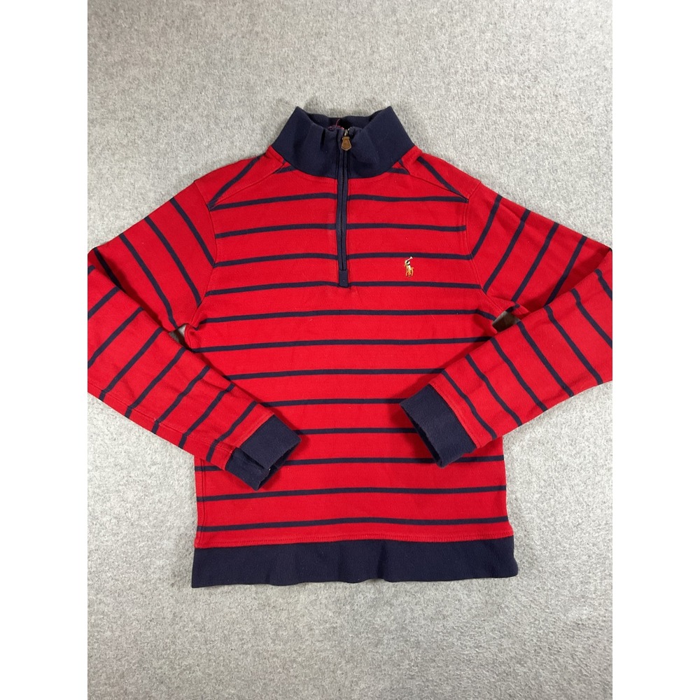 Polo Ralph Lauren Kids Red Navy Striped Quarter Zip Pullover Size M 10-12 1707